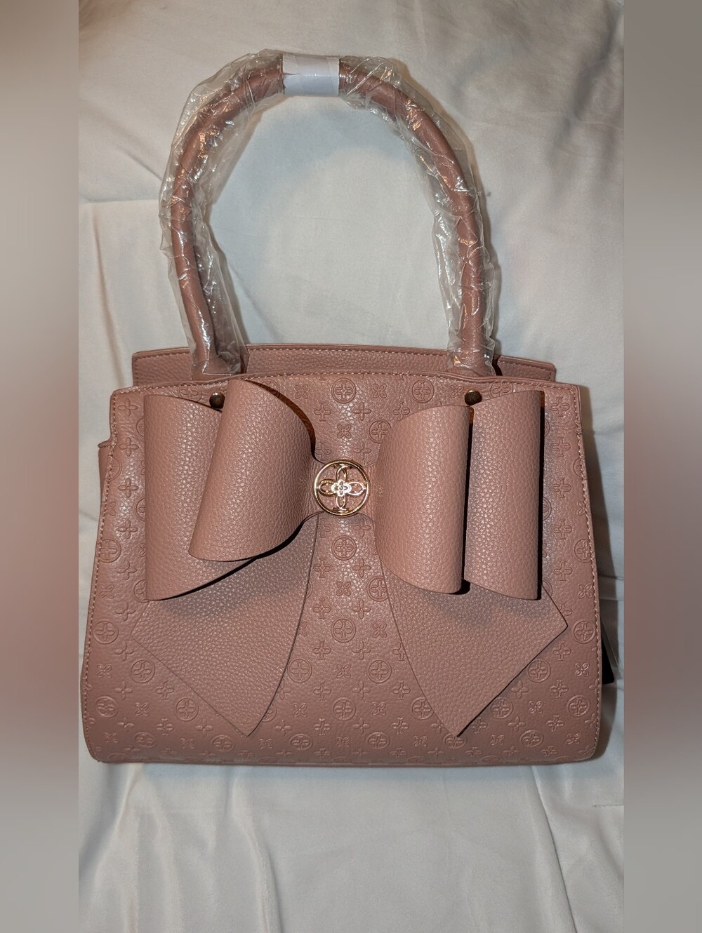 Crossi Elegance Large Bow Vegan Leather Satchel Mauve Pink NWT